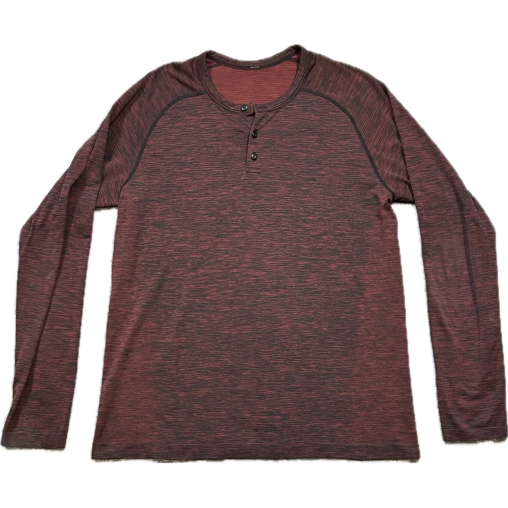 Lululemon Metal Vent Tech Henley Long Sleeve Large Maroon Space Dye Athletic